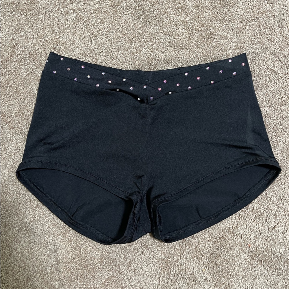 Custom black spandex dance shorts w/ rhinestones size L from The LineUp! 🌟